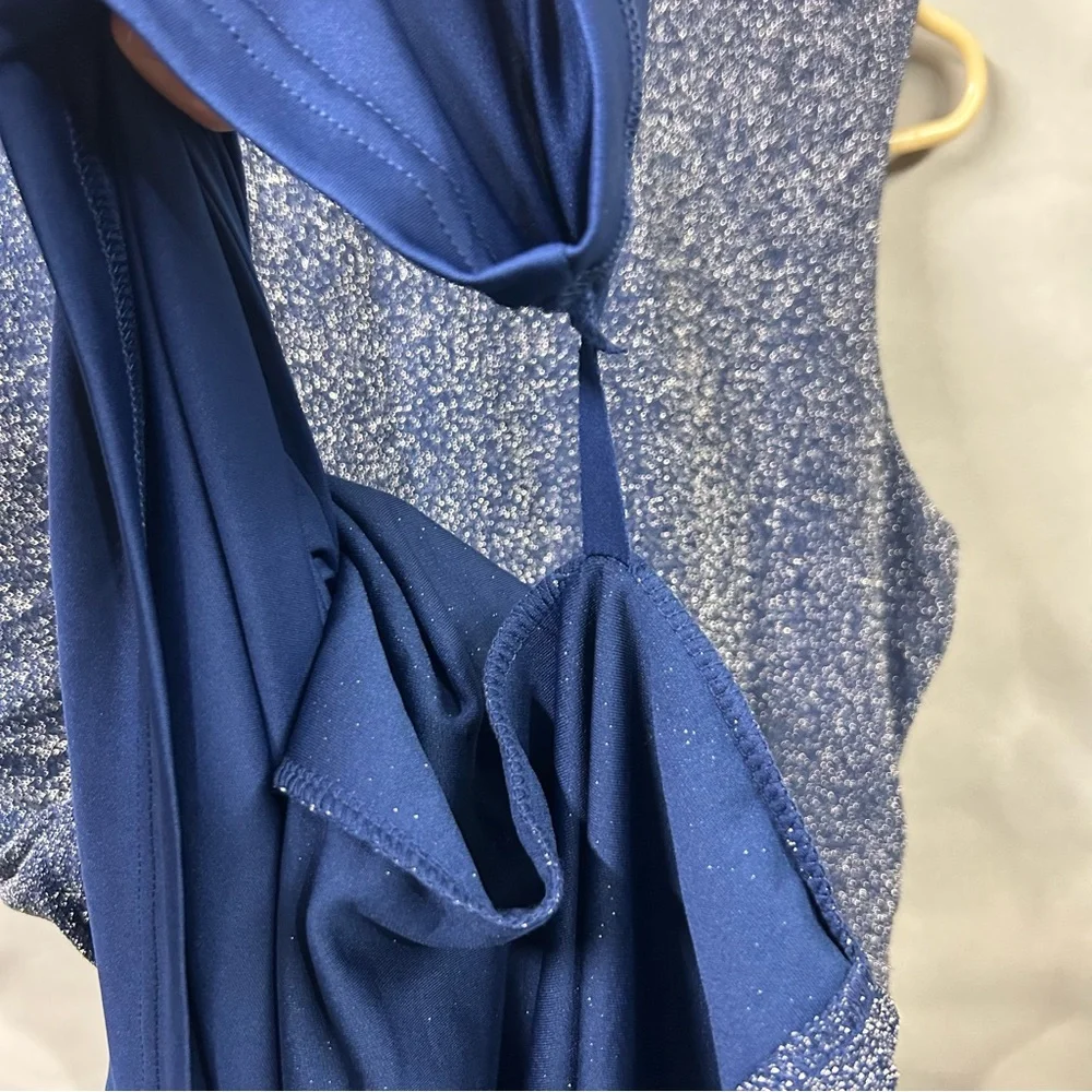 Serra blue sparkly faux wrap fully lined‎ dress size medium